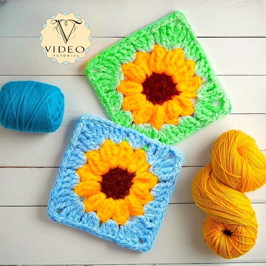 Crochet Sunflower Granny Square Pattern - Flower Cottagecore Decor