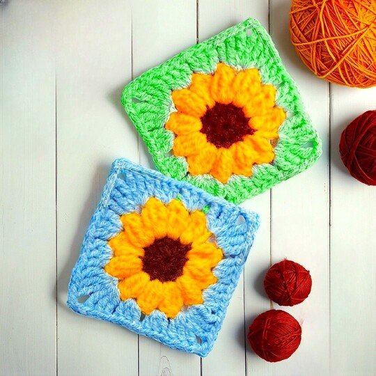 Crochet Sunflower Granny Square Pattern - Flower Cottagecore Decor