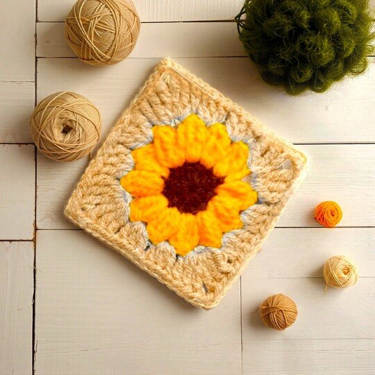 Crochet Sunflower Granny Square Pattern - Flower Cottagecore Decor