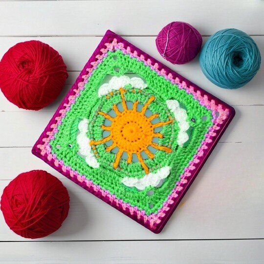 Crochet Cloud & Sun Granny Square Pattern - Spring Summer Style Home Decor