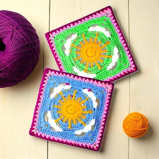 Crochet Cloud & Sun Granny Square Pattern - Spring Summer Style Home Decor