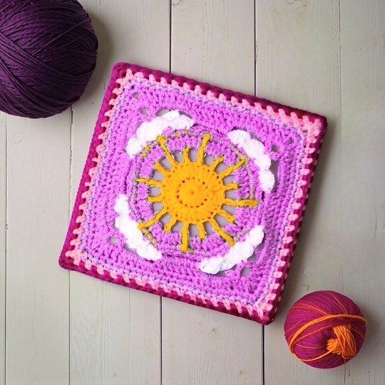 Crochet Cloud & Sun Granny Square Pattern - Spring Summer Style Home Decor