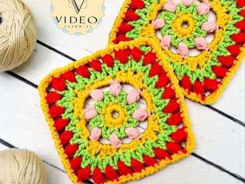 Crochet Tulip Mosaic Granny Square Pattern - Colorful Mandala