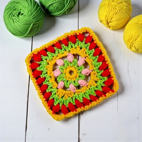 Crochet Tulip Mosaic Granny Square Pattern - Colorful Mandala