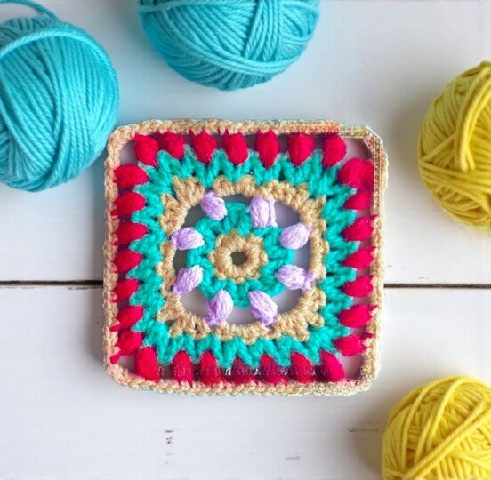 Crochet Tulip Mosaic Granny Square Pattern - Colorful Mandala