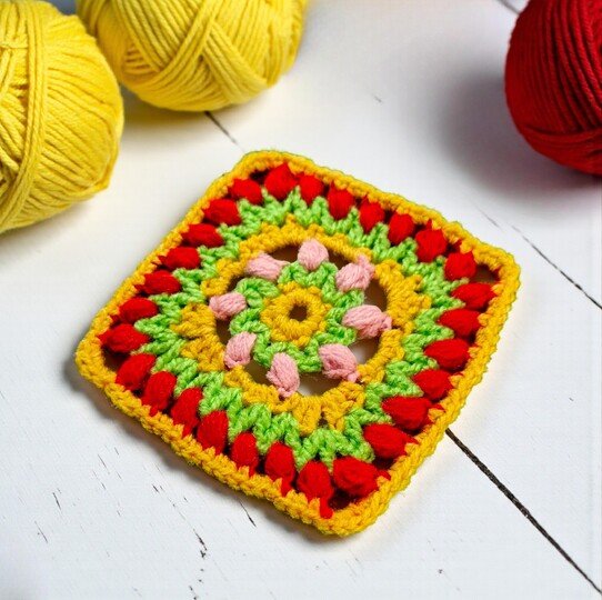 Crochet Tulip Mosaic Granny Square Pattern - Colorful Mandala