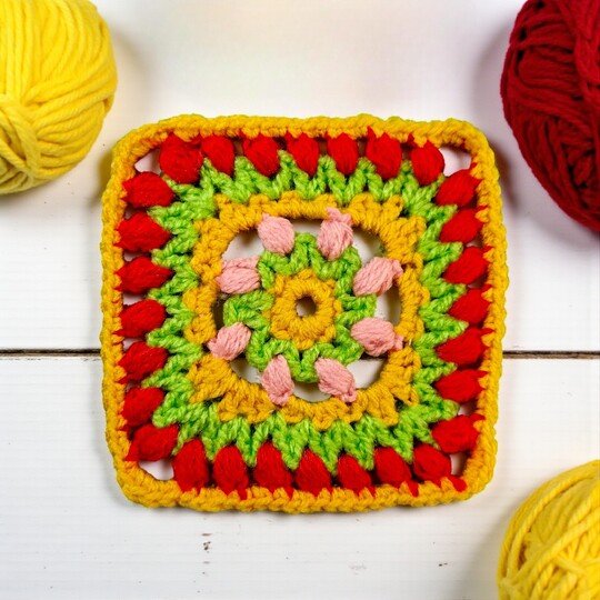 Crochet Tulip Mosaic Granny Square Pattern - Colorful Mandala