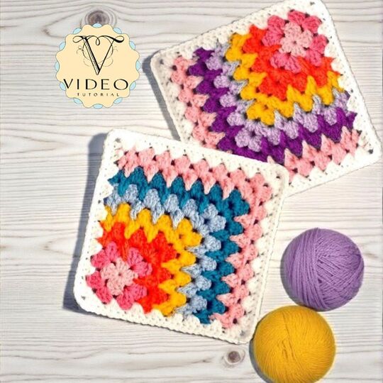Crochet Mosaic Granny Square Pattern - Rainbow Table Place Mats