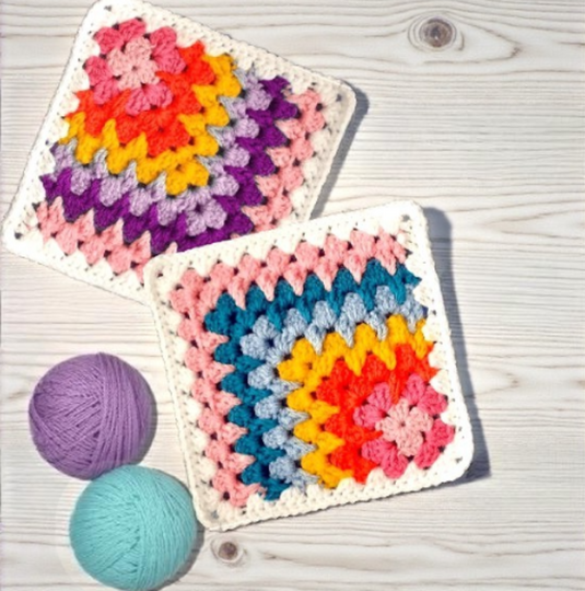 Crochet Mosaic Granny Square Pattern - Rainbow Table Place Mats