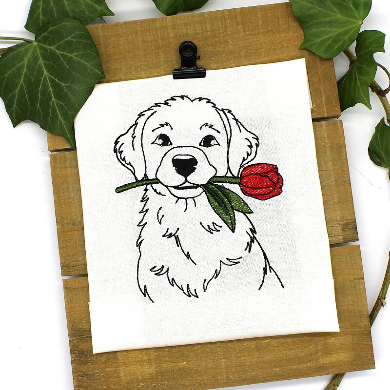 Stickdatei Hund mit Tulpe Frühling Kontur - Bild 2