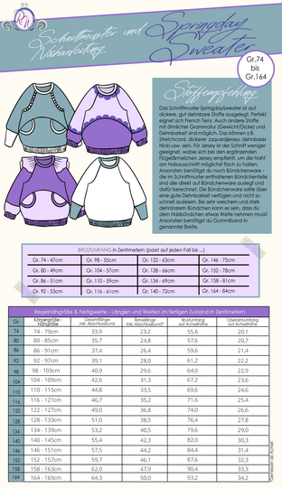E-Book Schnittmuster SpringdaySweater unisex Gr. 74 bis 164