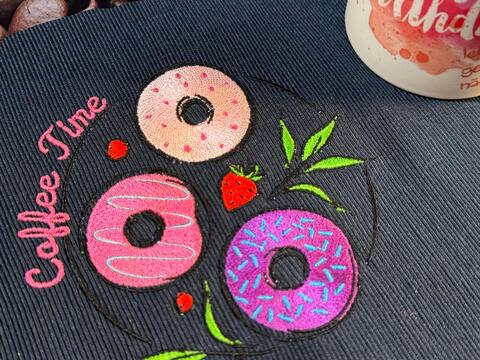 Stickdatei - Coffee Time - Donuts - Küche - Kaffee - 2 Größen