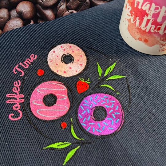Stickdatei - Coffee Time - Donuts - Küche - Kaffee - 2 Größen