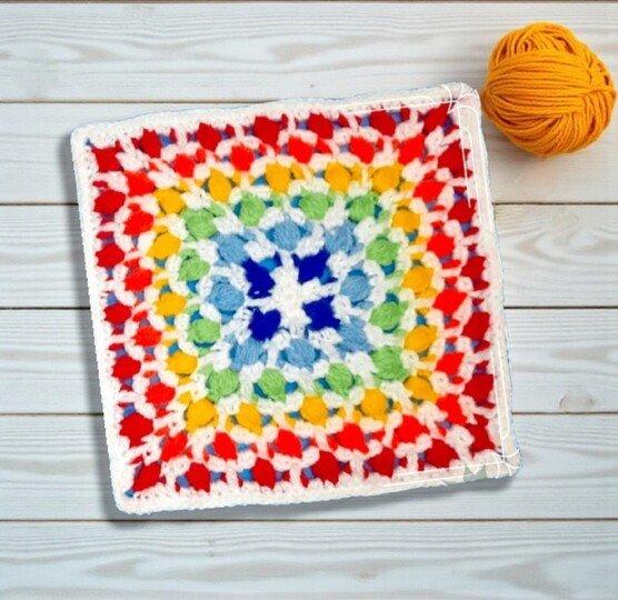 Rainbow Crochet Granny Square Pattern - Mosaic Centerpiece Placemat