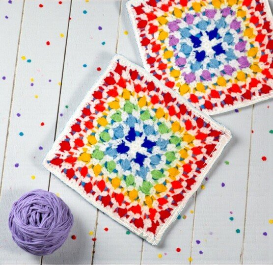 Rainbow Crochet Granny Square Pattern - Mosaic Centerpiece Placemat