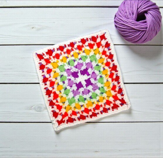 Rainbow Crochet Granny Square Pattern - Mosaic Centerpiece Placemat