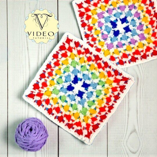 Rainbow Crochet Granny Square Pattern - Mosaic Centerpiece Placemat