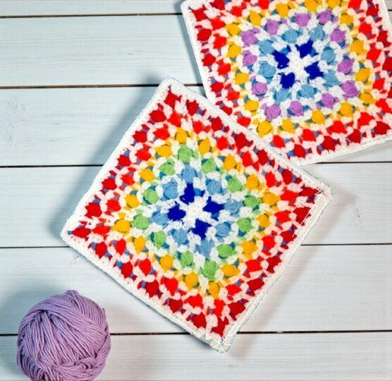 Rainbow Crochet Granny Square Pattern - Mosaic Centerpiece Placemat