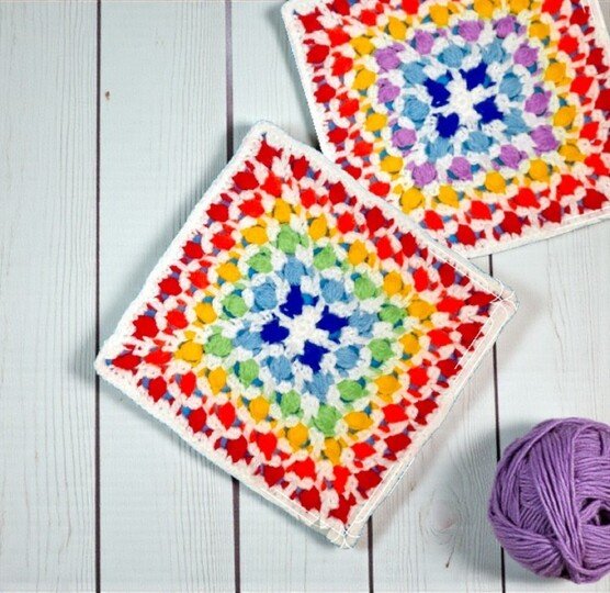 Rainbow Crochet Granny Square Pattern - Mosaic Centerpiece Placemat