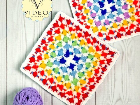 Rainbow Crochet Granny Square Pattern - Mosaic Centerpiece Placemat