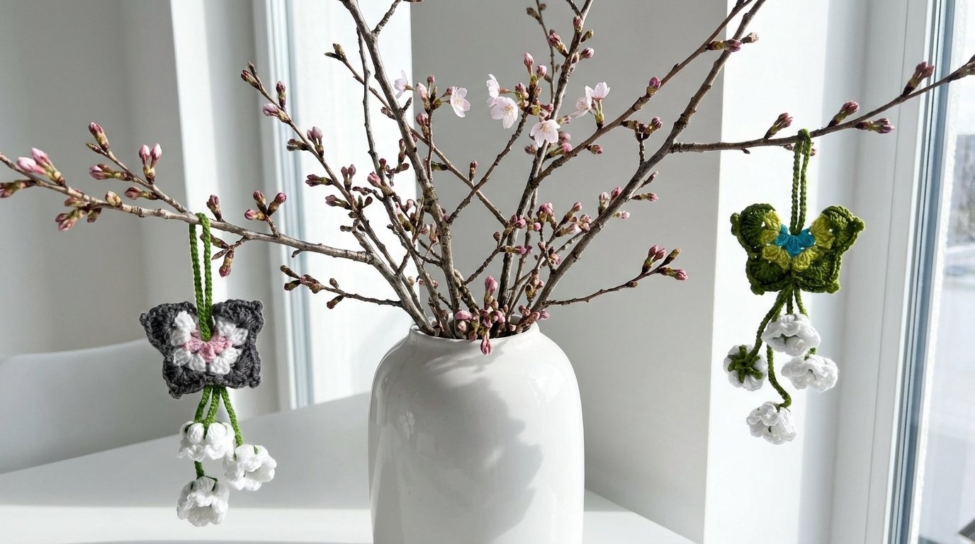 Delicate Flower Butterflies with Hanging Blossoms – Crochet Pattern