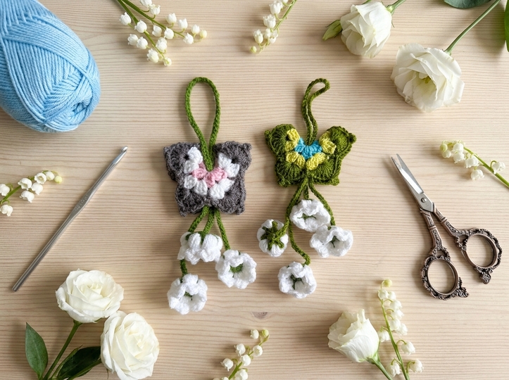 Delicate Flower Butterflies with Hanging Blossoms – Crochet Pattern