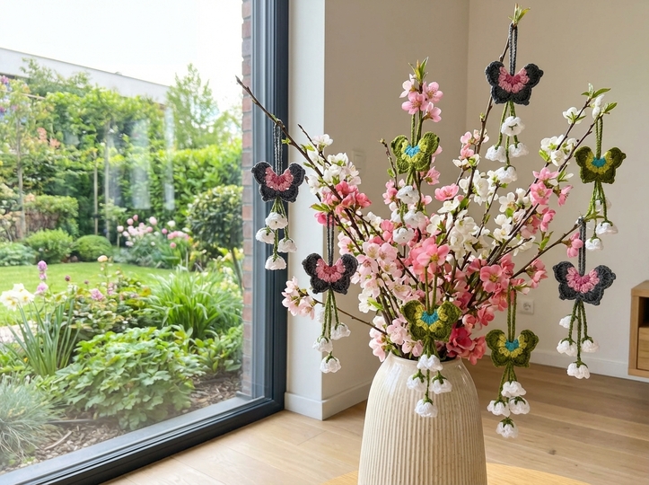 Delicate Flower Butterflies with Hanging Blossoms – Crochet Pattern