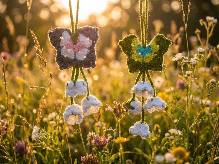 Delicate Flower Butterflies with Hanging Blossoms – Crochet Pattern