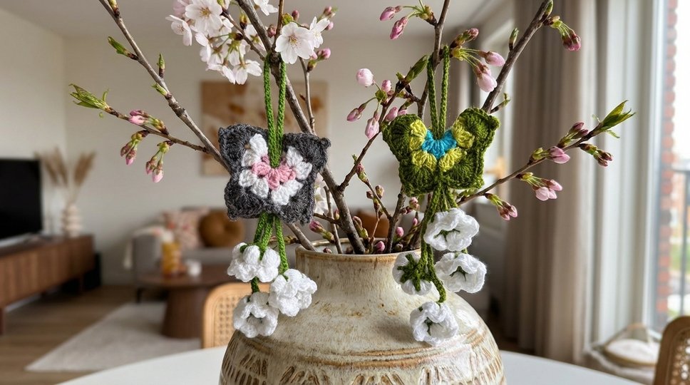 Zarte Blüten-Schmetterlinge mit hängenden Blüten - Häkelanleitung