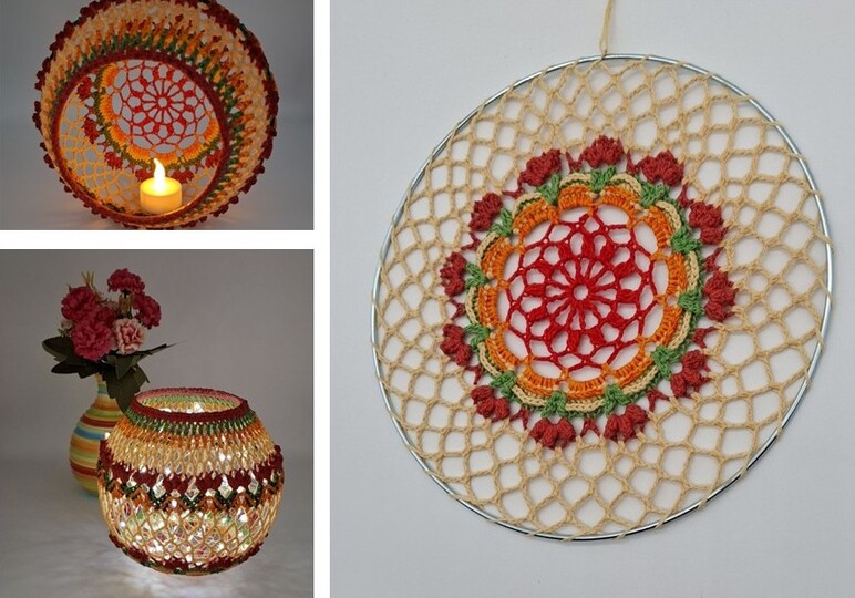 Häkelanleitung Blütenkugel & Mandala, Lampion mit Blüten, Tischdeko