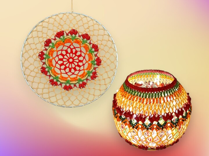 Häkelanleitung Blütenkugel & Mandala, Lampion mit Blüten, Tischdeko