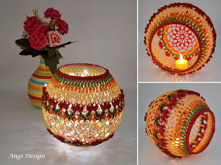 Häkelanleitung Blütenkugel & Mandala, Lampion mit Blüten, Tischdeko