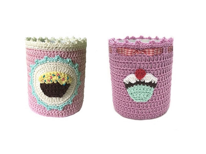 Häkelanleitung Cupcake Kaffeekanne Kaffeetasse Aufnäher Häkelapplikationen