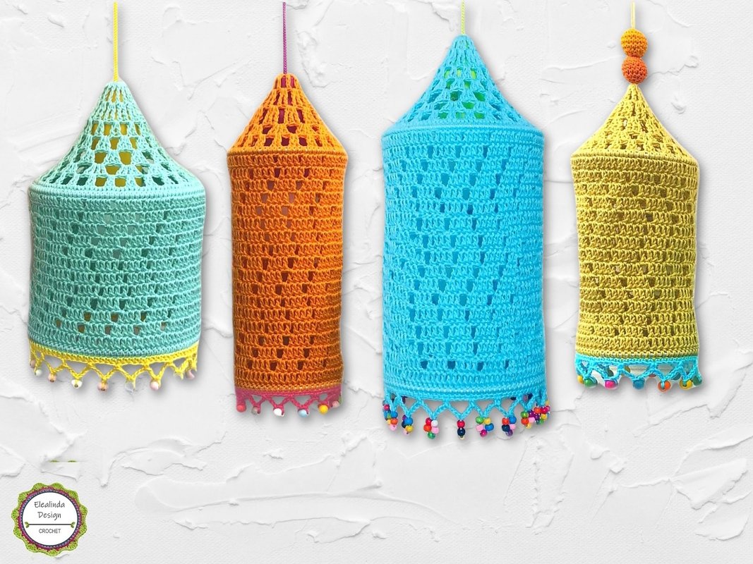 Crochet Pattern Boho Lamp Zaggy, Crochet Lantern for pull lights,  2 sizes