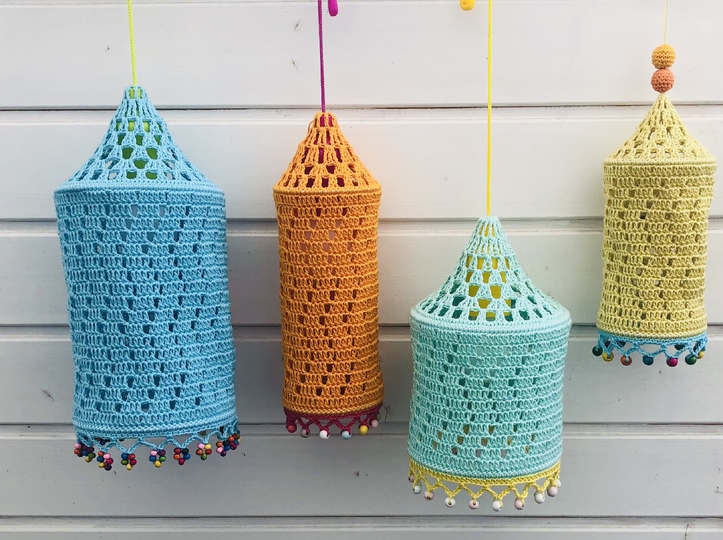Crochet Pattern Boho Lamp Zaggy, Crochet Lantern for pull lights,  2 sizes