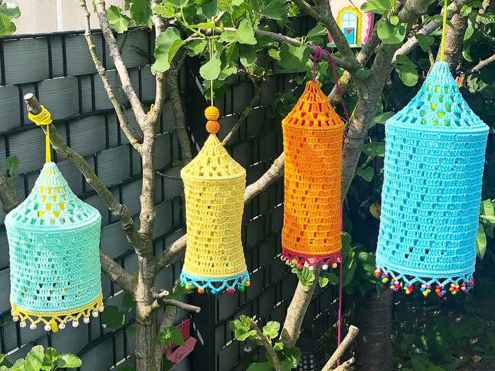 Crochet Pattern Boho Lamp Zaggy, Crochet Lantern for pull lights,  2 sizes
