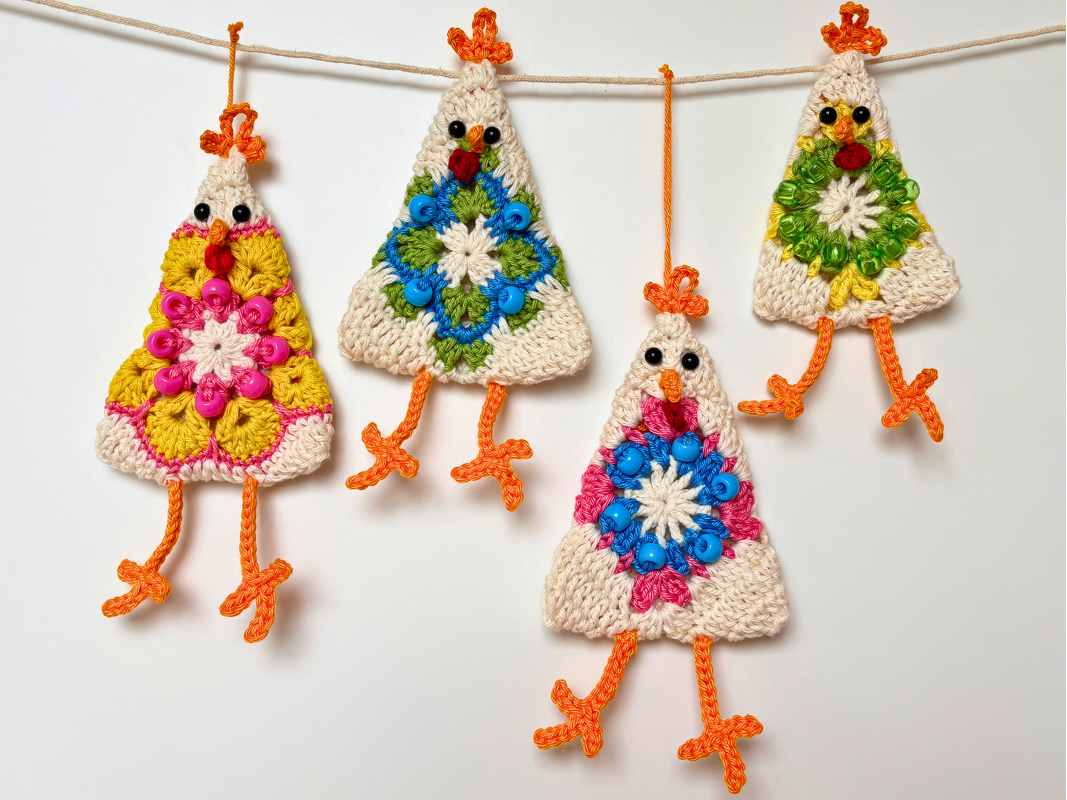 Chicken Granny Square w. Beads, Easter Decor, Easter Tree Ornament Chick - Image 10