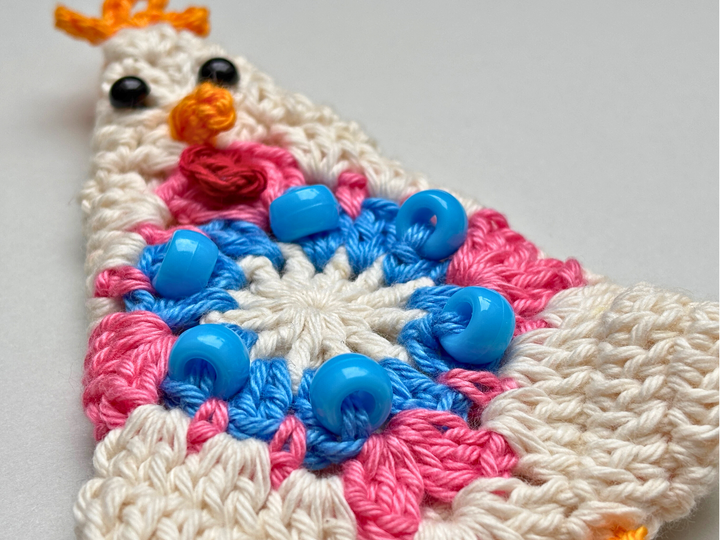 Chicken Granny Square w. Beads, Easter Decor, Easter Tree Ornament Chick
