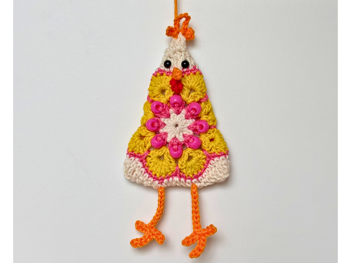 Chicken Granny Square w. Beads, Easter Decor, Easter Tree Ornament Chick