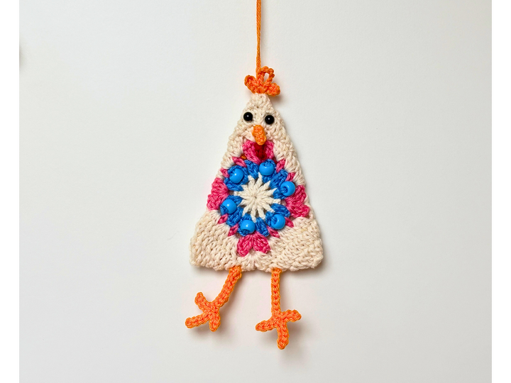 Chicken Granny Square w. Beads, Easter Decor, Easter Tree Ornament Chick