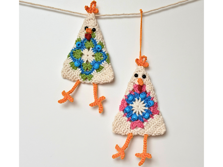 Chicken Granny Square w. Beads, Easter Decor, Easter Tree Ornament Chick