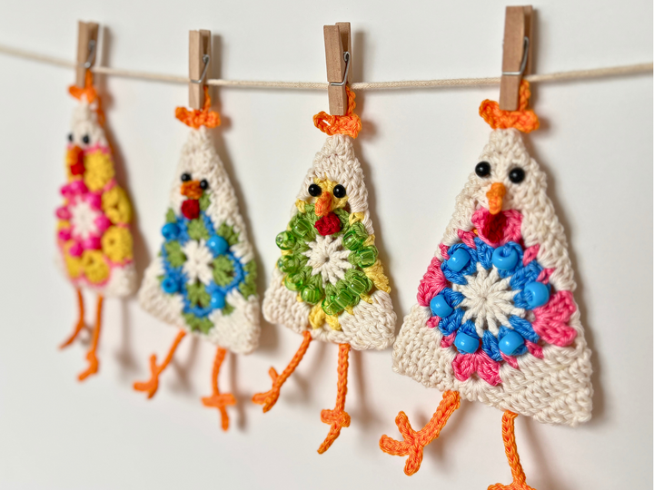 Granny Hühner, Girlande, Osterstrauss Anhänger, Huhn häkeln, Osterdeko