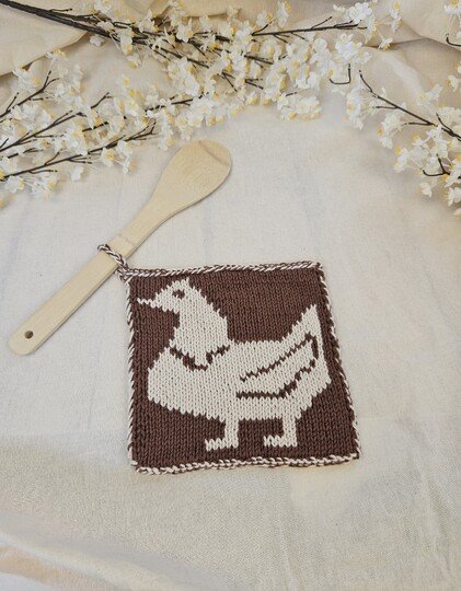 Chicken Pot Holder in Double-Face Knitting Technique inkl. Tutorial