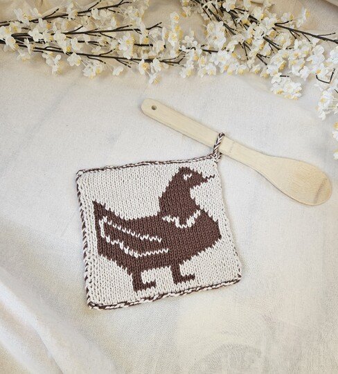 Chicken Pot Holder in Double-Face Knitting Technique inkl. Tutorial