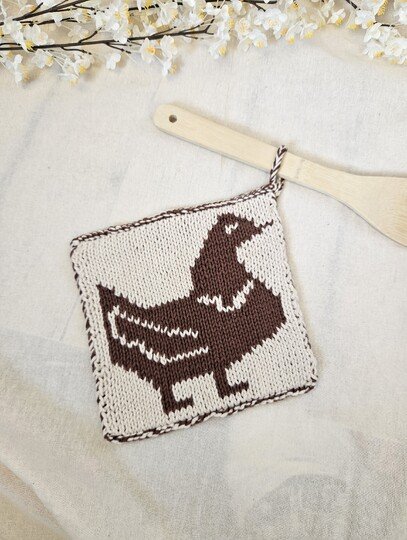 Chicken Pot Holder in Double-Face Knitting Technique inkl. Tutorial