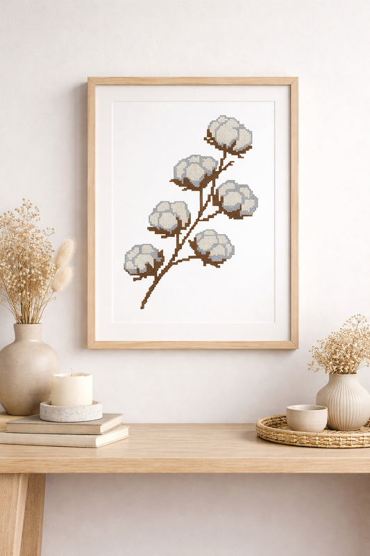 Cotton Branch Cross Stitch Pattern | Minimalist Botanical Embroidery Design - Image 2