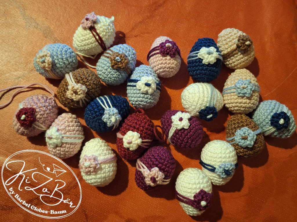 Ostereier mit Blume - Anleitung zum umhäkeln von Styroporeiern in 2 Größen - Bild 2