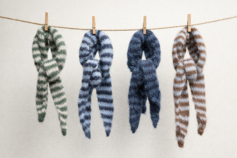 Strickanleitung kleiner Schal aus Restwolle | Rippenmuster mit zwei Spitze