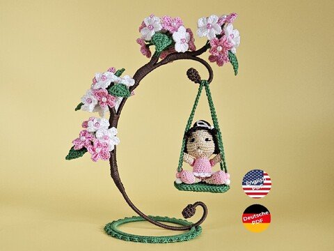 Sakura Kirschblüte Häkelanleitung – Blumenkind mit Schaukel & Kirschblüten