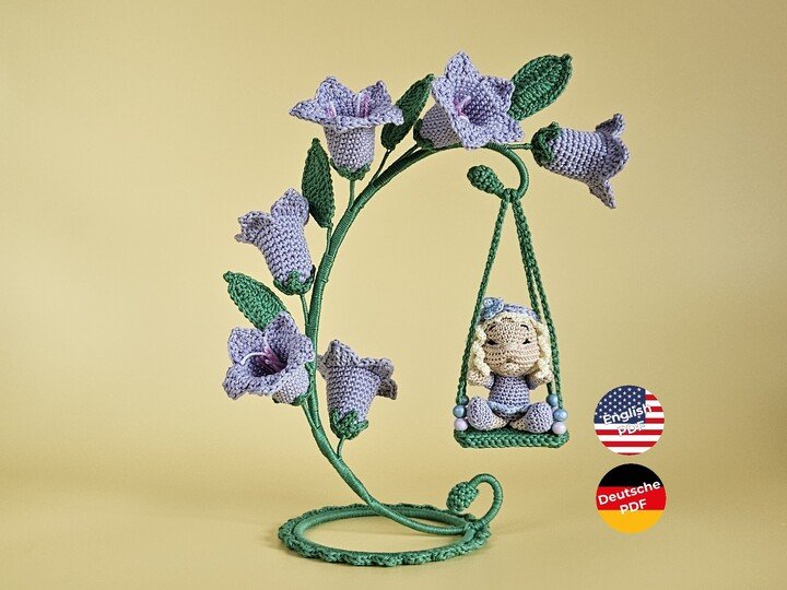 Blumenkind Glöckchen Glockenblume mit Schaukel – Häkelanleitung